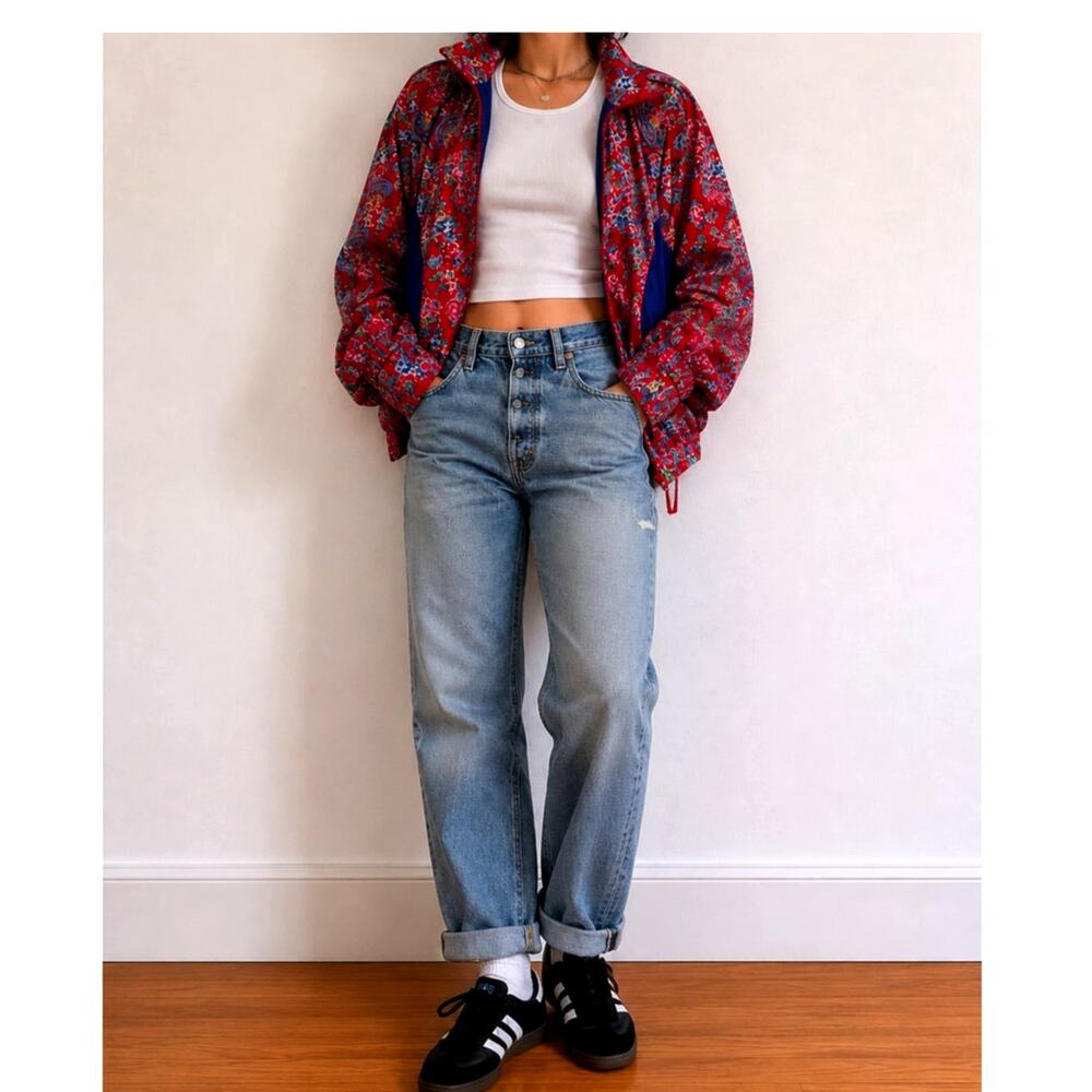 Vtg y2k Lizsport Floral Paisley Red Retro Windbreaker Jacket Women's Medium